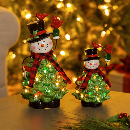 Lighted Christmas Tree Snowmen, Set of 2 | Plow & Hearth