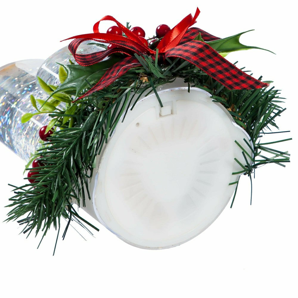 8" LED Spinning Water Candle with Artificial and Bow | Plow & Hearth