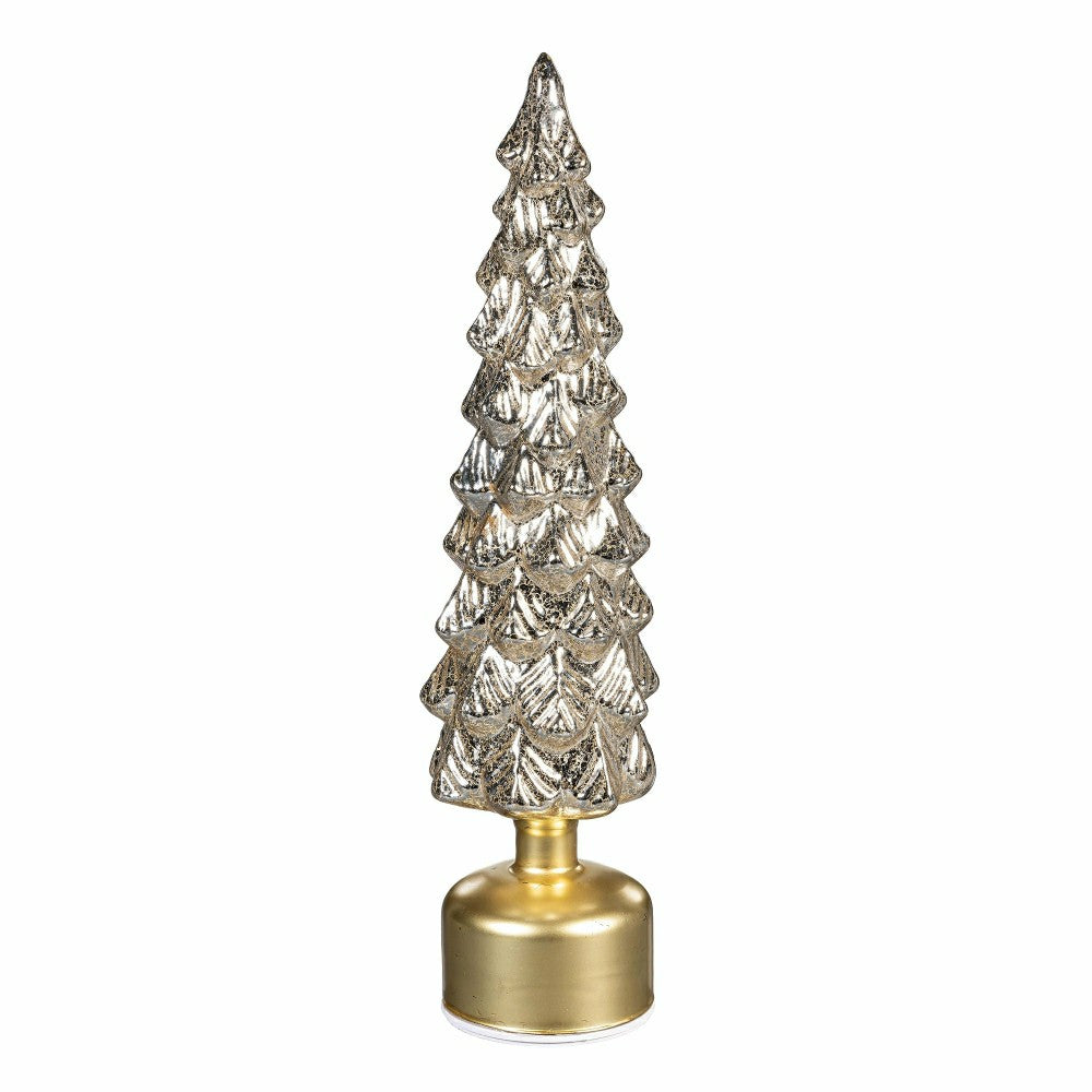 Shades of Emerald LED Table Decor Tree Shaped Rotating Metallic Glass, | Plow & Hearth