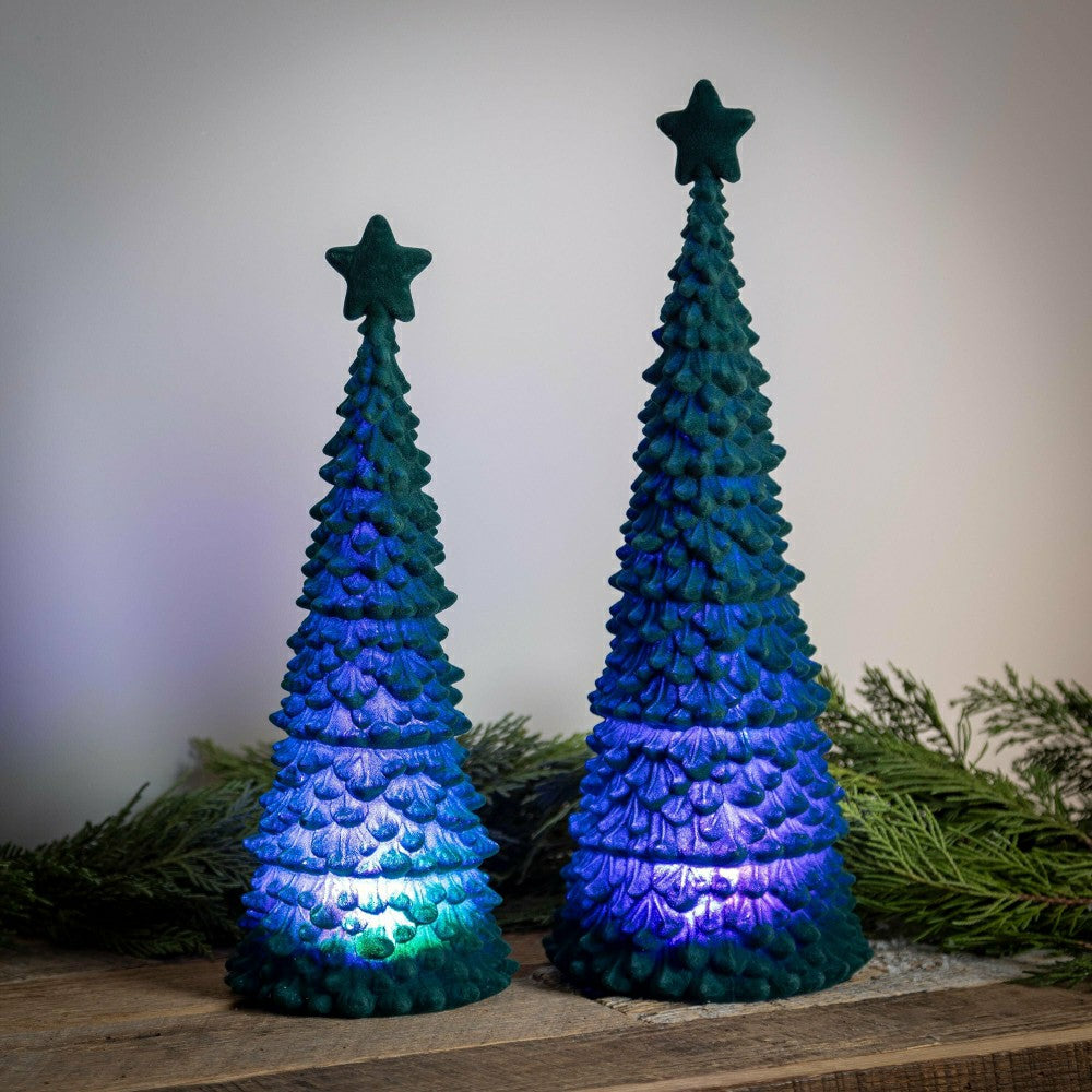 Joyful Traditions LED Table Decor Flocked Tree with Star, Set of 2 | Plow & Hearth