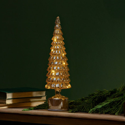 Shades of Emerald LED Table Decor Tree Shaped Rotating Glass, 16"H | Plow & Hearth