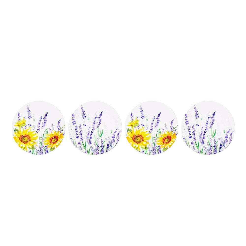 Lavender Fields Round Coasters w/ Caddy, Set of 4, Gift Box | Plow & Hearth