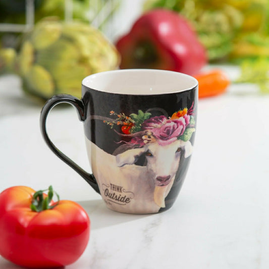 Petal & Plow Coffee Cup Ceramic Cup O' Java, Floral Goat, 17oz, Gift B | Plow & Hearth