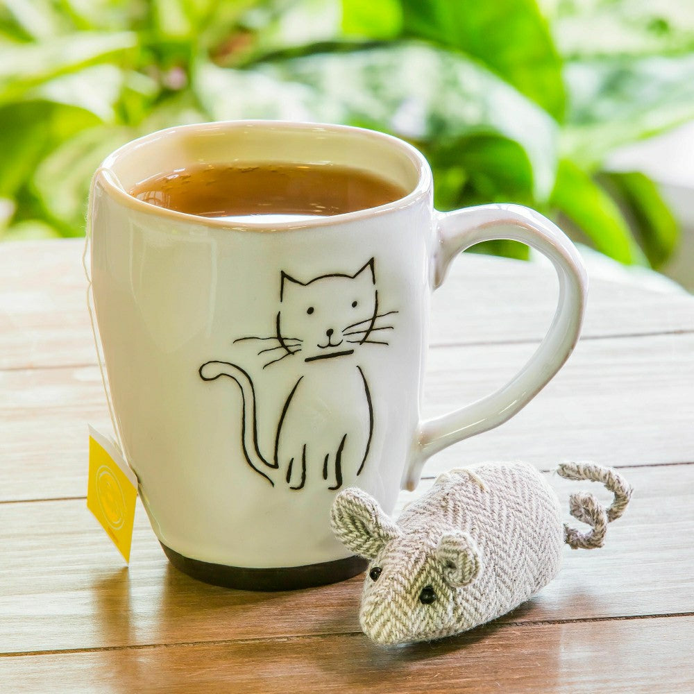 Pet Central Drinkware Gift Set Ceramic Cup and Mouse Toy, Pet Cat, 16o | Plow & Hearth
