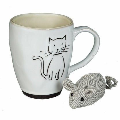 Pet Central Drinkware Gift Set Ceramic Cup and Mouse Toy, Pet Cat, 16o | Plow & Hearth