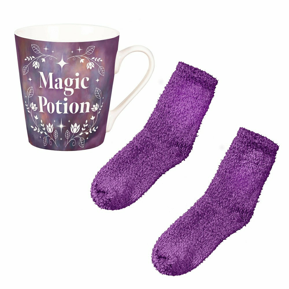 Magic Potion Ceramic Cup Flare Cup and Purple Socks Gift Set, 12oz, Gi | Plow & Hearth