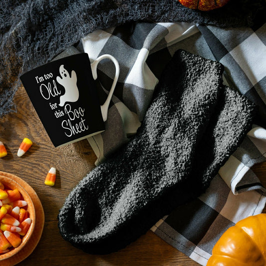 I'm Too Old For This Boo Sheet Ceramic Flare Cup and Black Socks Gift  | Plow & Hearth