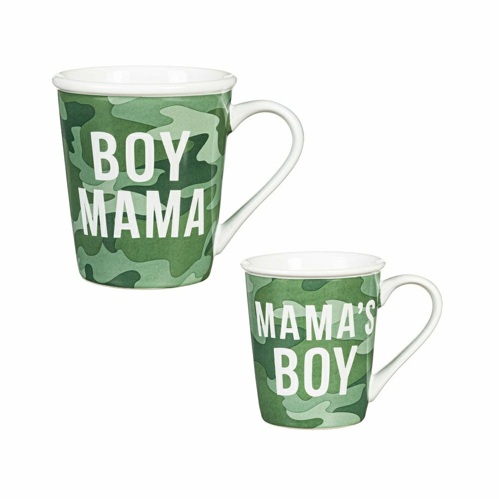 Mommy and Me Ceramic Cup Gift Set, 16 oz. and 8 oz., Boy Mama / Mama's | Plow & Hearth