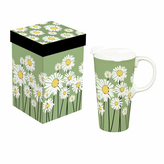 Cottage Garden Ceramic Perfect Cup, Daisies, 17oz, Gift Box | Plow & Hearth