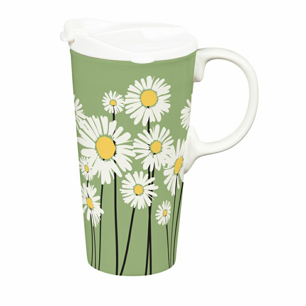 Cottage Garden Ceramic Perfect Cup, Daisies, 17oz, Gift Box | Plow & Hearth