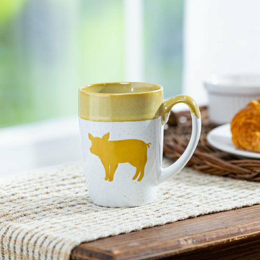 Hillside Pasture Coffee Cup Ceramic Artisanal, Farm Pig Yellow, 14oz,  | Plow & Hearth