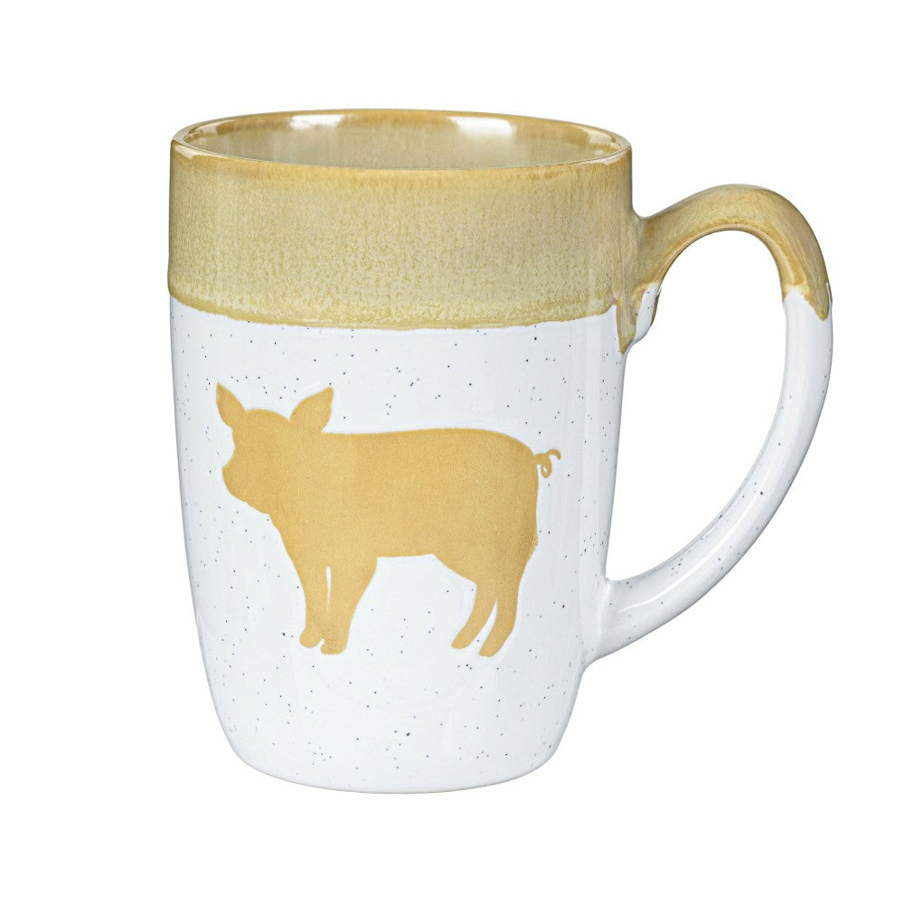 Hillside Pasture Coffee Cup Ceramic Artisanal, Farm Pig Yellow, 14oz,  | Plow & Hearth