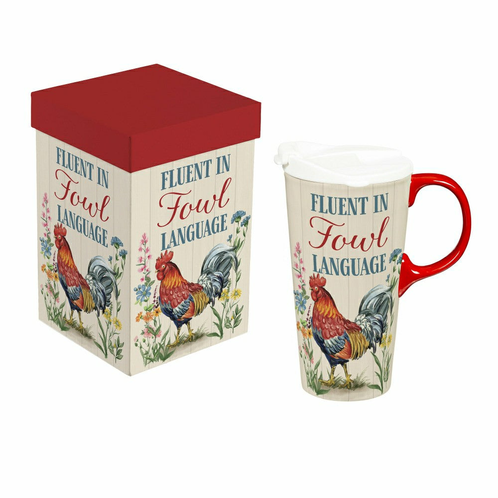 Hillside Pasture Ceramic Perfect Cup, Farm Rooster Funny, 17oz, Gift B | Plow & Hearth