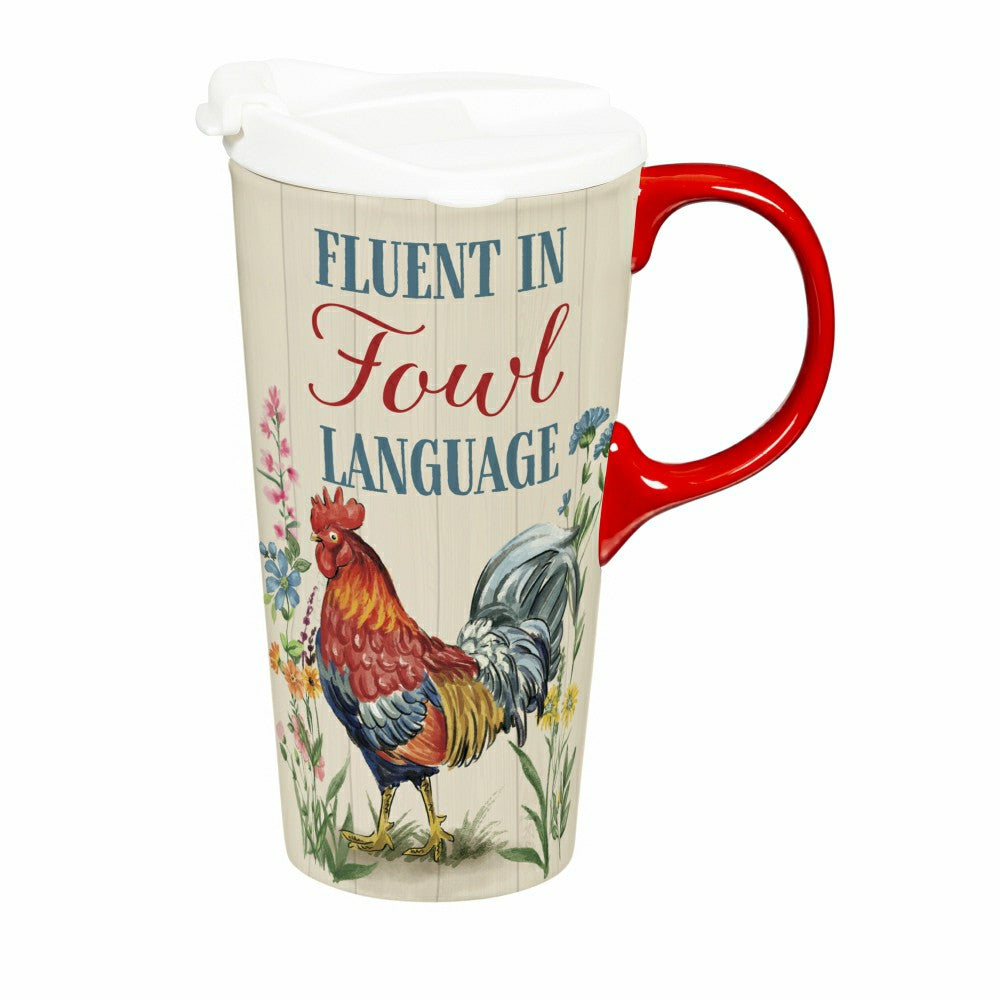 Hillside Pasture Ceramic Perfect Cup, Farm Rooster Funny, 17oz, Gift B | Plow & Hearth
