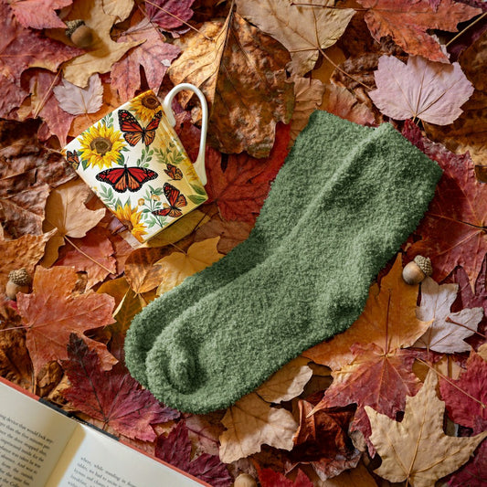 Butterfly Ceramic Flare Cup and Sage Socks Gift Set, 12oz, Gift Box | Plow & Hearth