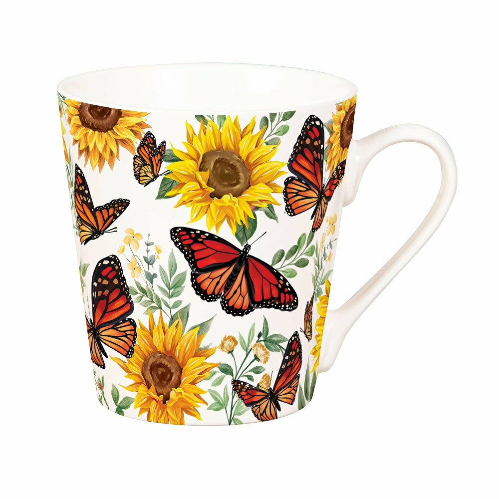 Butterfly Ceramic Flare Cup and Sage Socks Gift Set, 12oz, Gift Box | Plow & Hearth