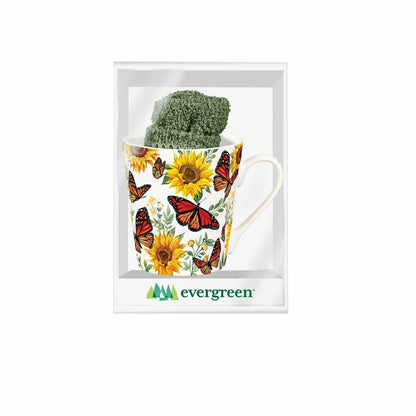 Butterfly Ceramic Flare Cup and Sage Socks Gift Set, 12oz, Gift Box | Plow & Hearth
