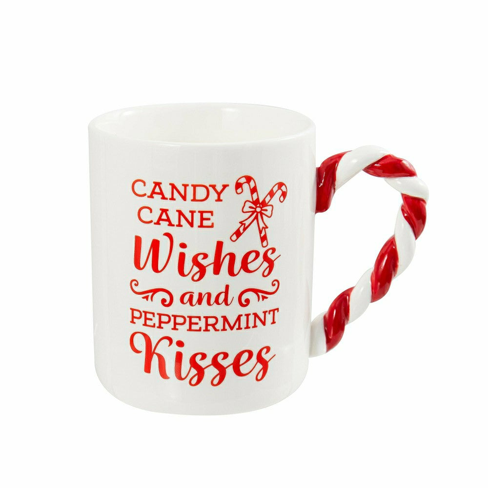 Baking Spirits Bright Coffee Cup Ceramic Candy Cane Handle, 14oz, Gift | Plow & Hearth