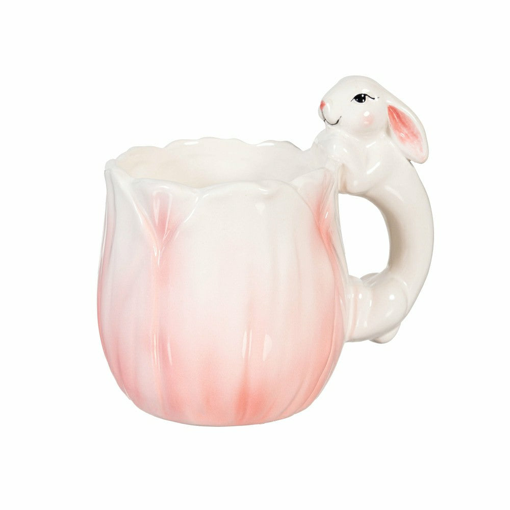 Bunny Blooms Coffee Cup Ceramic Sculpted Flower with Bunny Handle, 17. | Plow & Hearth
