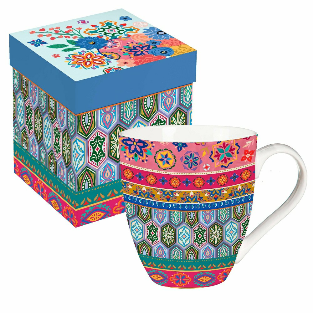 Geometric Tapestry Ceramic Cup O' Java, 17oz, Gift Box | Plow & Hearth