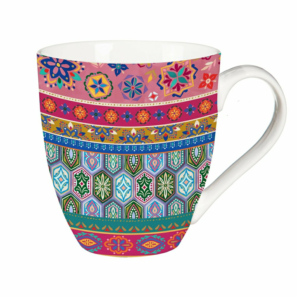 Geometric Tapestry Ceramic Cup O' Java, 17oz, Gift Box | Plow & Hearth