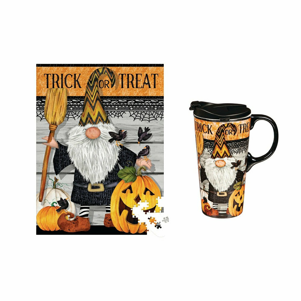 Haunted House 17 OZ Ceramic Cup and Puzzle Gift Set, Trick Or Treat Gn | Plow & Hearth