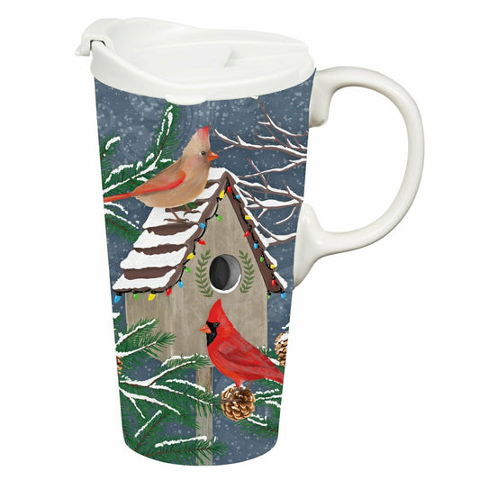 Snowbirds Travel Cup Ceramic Perfect Cup, Cardinal Home, 17oz, Gift Bo | Plow & Hearth