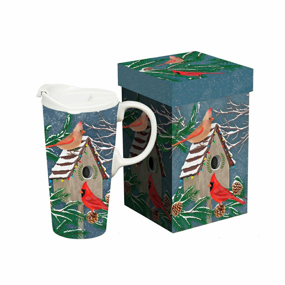 Snowbirds Travel Cup Ceramic Perfect Cup, Cardinal Home, 17oz, Gift Bo | Plow & Hearth