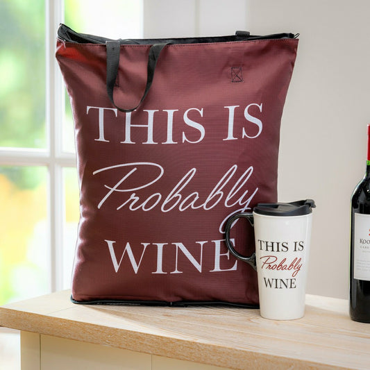 This Is Probably Wine Ceramic Perfect Cup and Compact Tote Giftset, 17 | Plow & Hearth