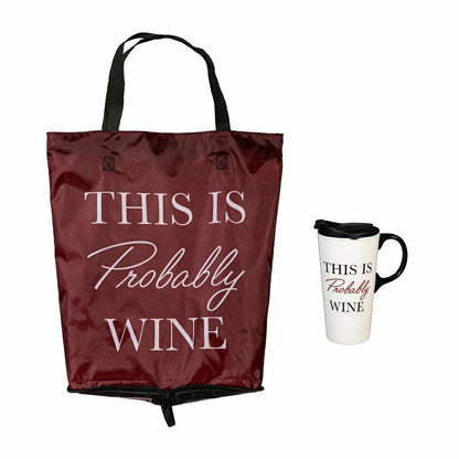 This Is Probably Wine Ceramic Perfect Cup and Compact Tote Giftset, 17 | Plow & Hearth