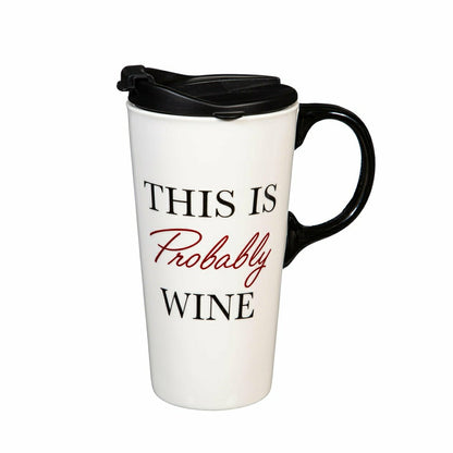 This Is Probably Wine Ceramic Perfect Cup and Compact Tote Giftset, 17 | Plow & Hearth