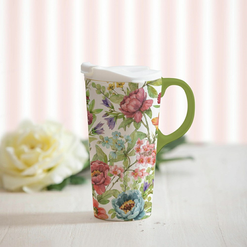 Hillside Pasture Travel Cup Ceramic Perfect Cup, Florals from the Gard | Plow & Hearth