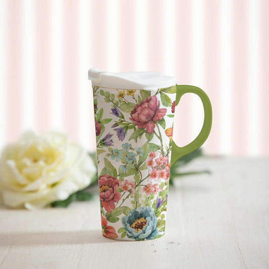Hillside Pasture Travel Cup Ceramic Perfect Cup, Florals from the Gard | Plow & Hearth