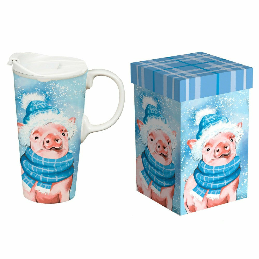Holly Homestead Travel Cup Ceramic Perfect Cup, Pig, 17oz, Gift Box | Plow & Hearth