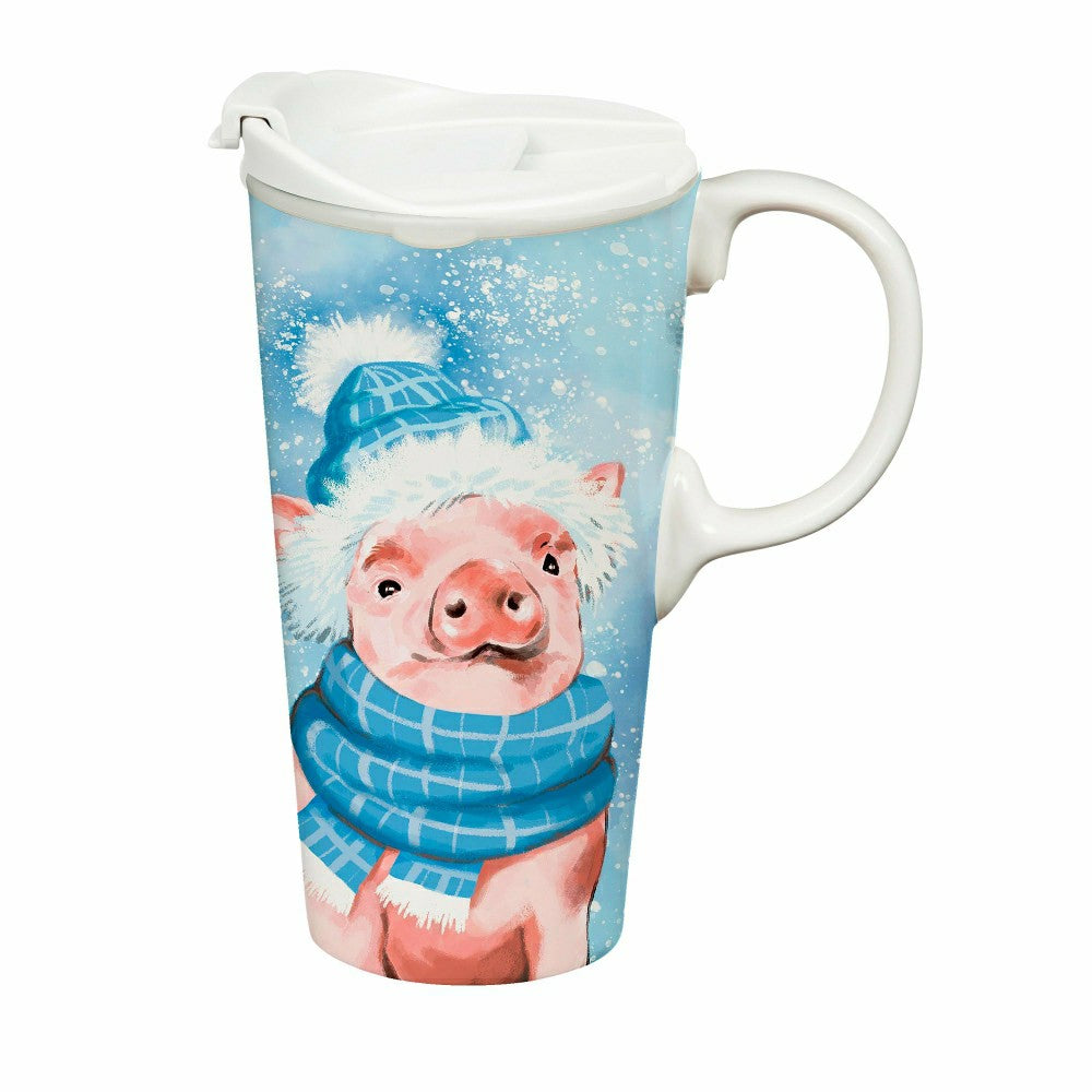 Holly Homestead Travel Cup Ceramic Perfect Cup, Pig, 17oz, Gift Box | Plow & Hearth