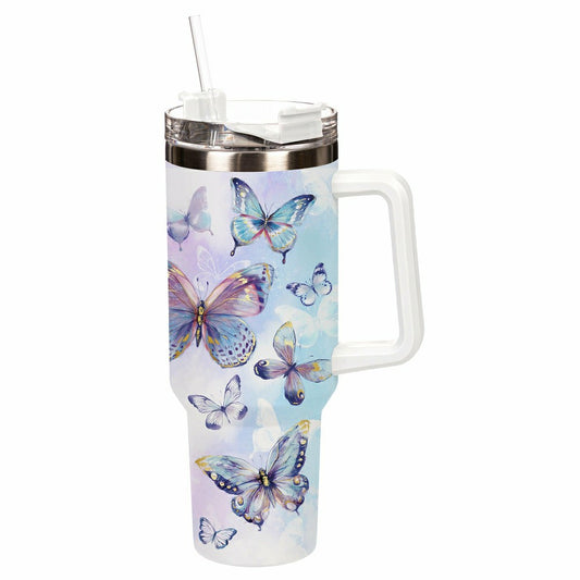 Season To Sparkle Tumbler Stainless-Steel Canyon Cup w/ Straw, Butterf | Plow & Hearth