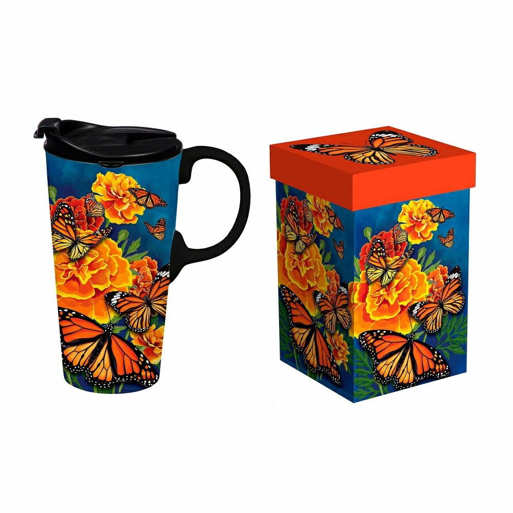 Harvest Blossom Mariposa Melody Monarch Ceramic Ceramic Perfect Cup, 1 | Plow & Hearth
