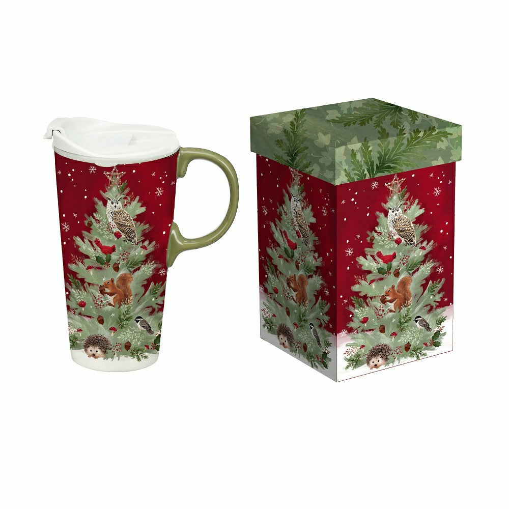 Winter Grove Travel Cup Ceramic Perfect Cup, Tree, 17oz, Gift Box | Plow & Hearth