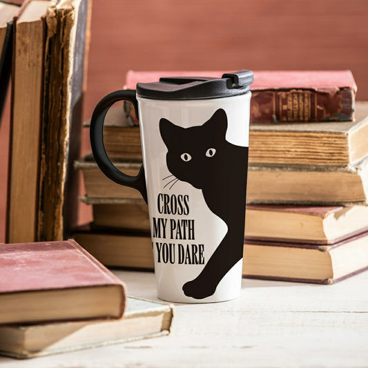 Haunted House Cat Cross My Path If You Dare Ceramic Perfect Cup, 17oz, | Plow & Hearth