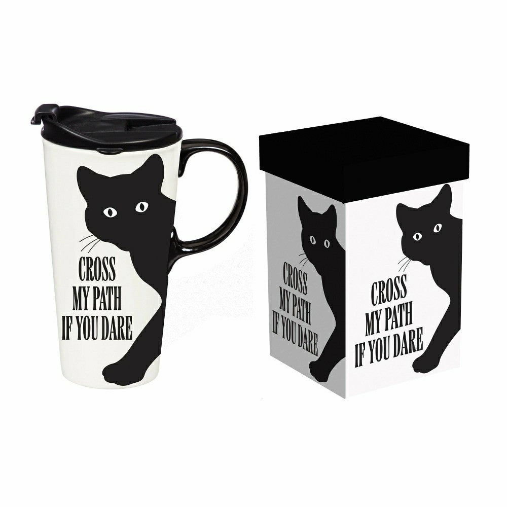 Haunted House Cat Cross My Path If You Dare Ceramic Perfect Cup, 17oz, | Plow & Hearth
