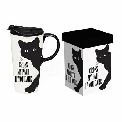Haunted House Cat Cross My Path If You Dare Ceramic Perfect Cup, 17oz, | Plow & Hearth