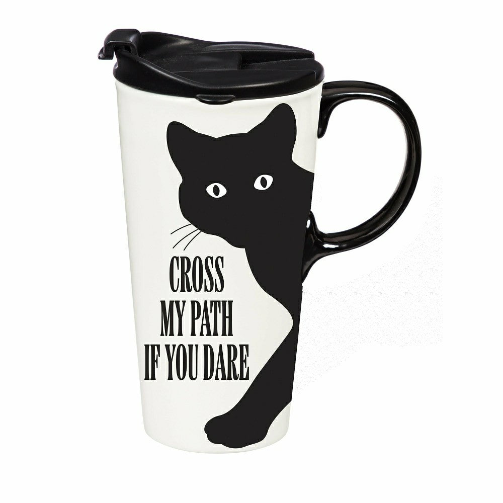 Haunted House Cat Cross My Path If You Dare Ceramic Perfect Cup, 17oz, | Plow & Hearth