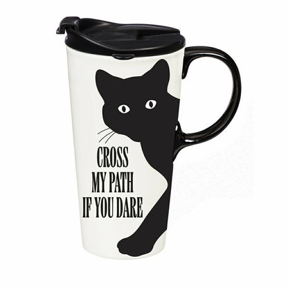 Haunted House Cat Cross My Path If You Dare Ceramic Perfect Cup, 17oz, | Plow & Hearth