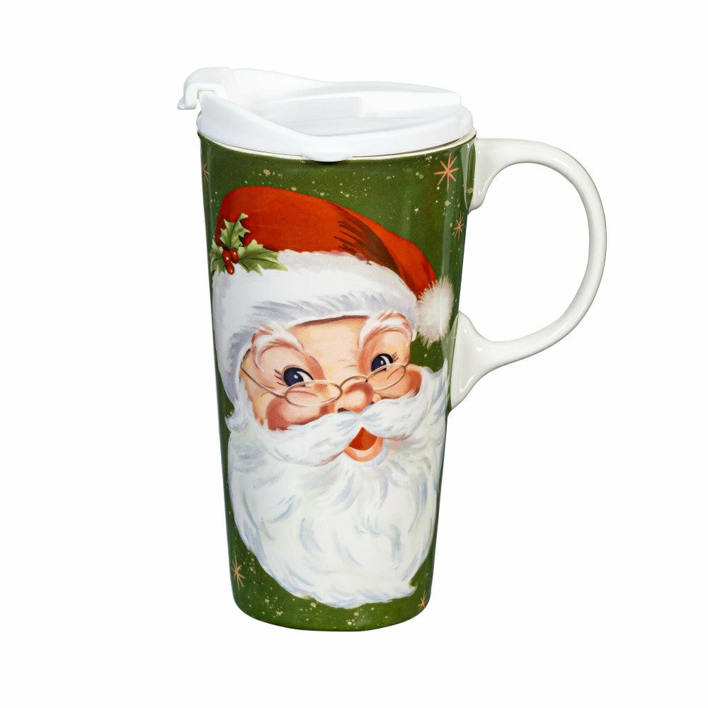 Traditional Santa Travel Cup Ceramic Perfect Cup, Jolly Santa, 17oz, G | Plow & Hearth
