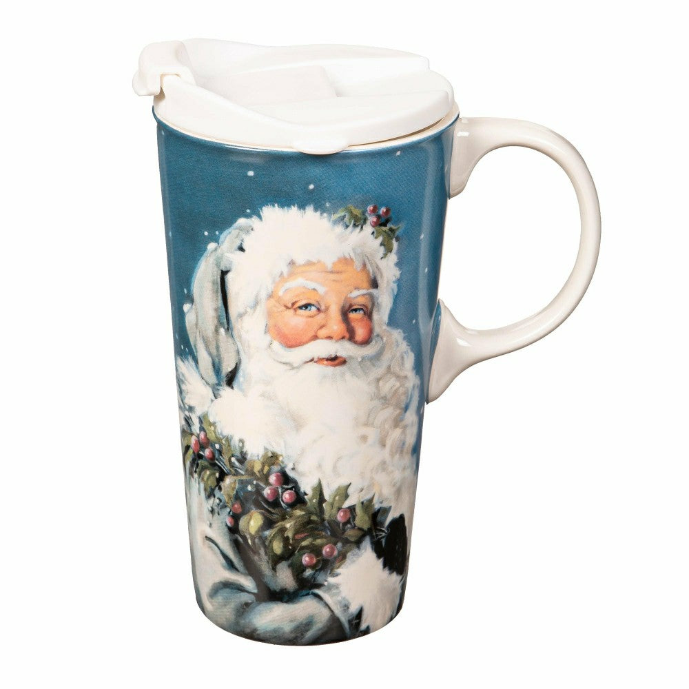 Traditional Santa Travel Cup Ceramic Perfect Cup, Winter Santa, 17oz,  | Plow & Hearth