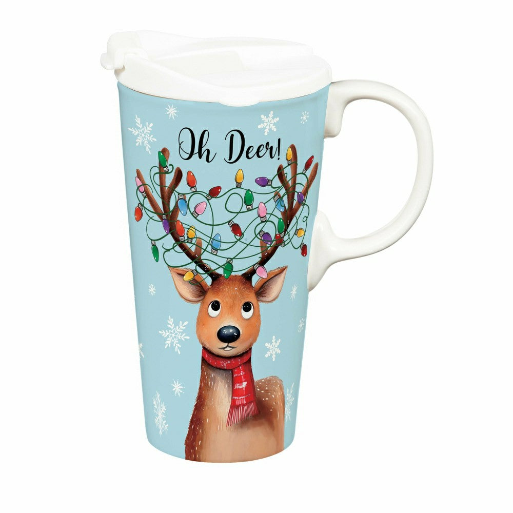 Twas The Night Travel Cup Ceramic Perfect Cup, Reindeer, 17oz, Gift Bo | Plow & Hearth