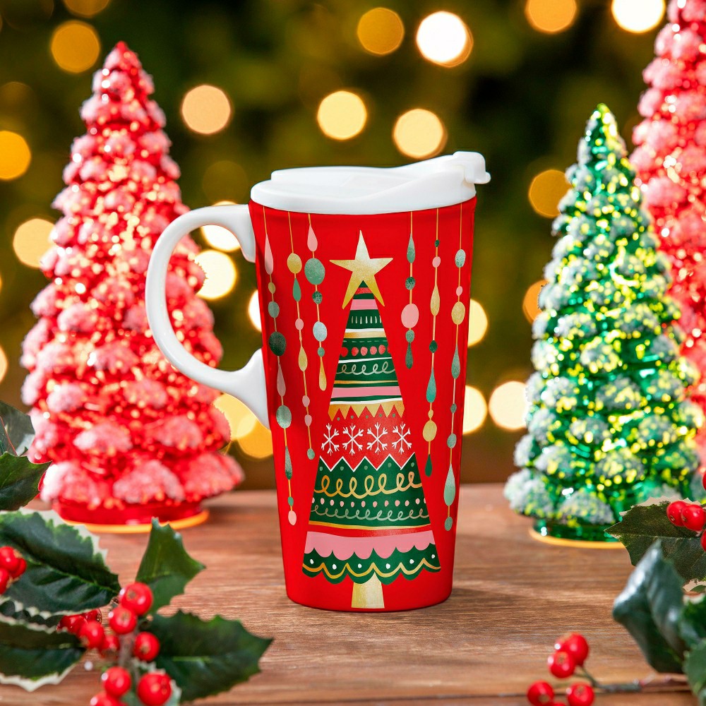 Twas The Night Travel Cup Ceramic Perfect Cup, Christmas Tree, 17oz, G | Plow & Hearth