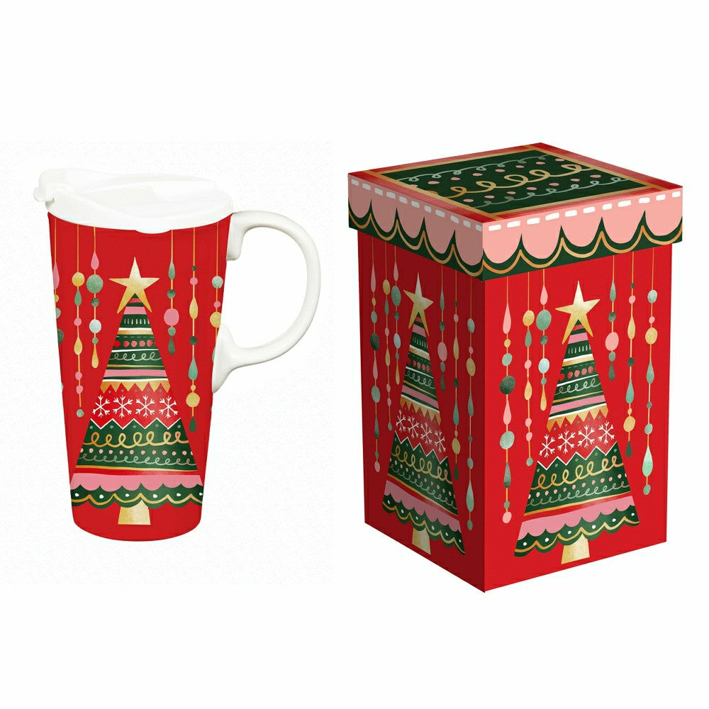 Twas The Night Travel Cup Ceramic Perfect Cup, Christmas Tree, 17oz, G | Plow & Hearth