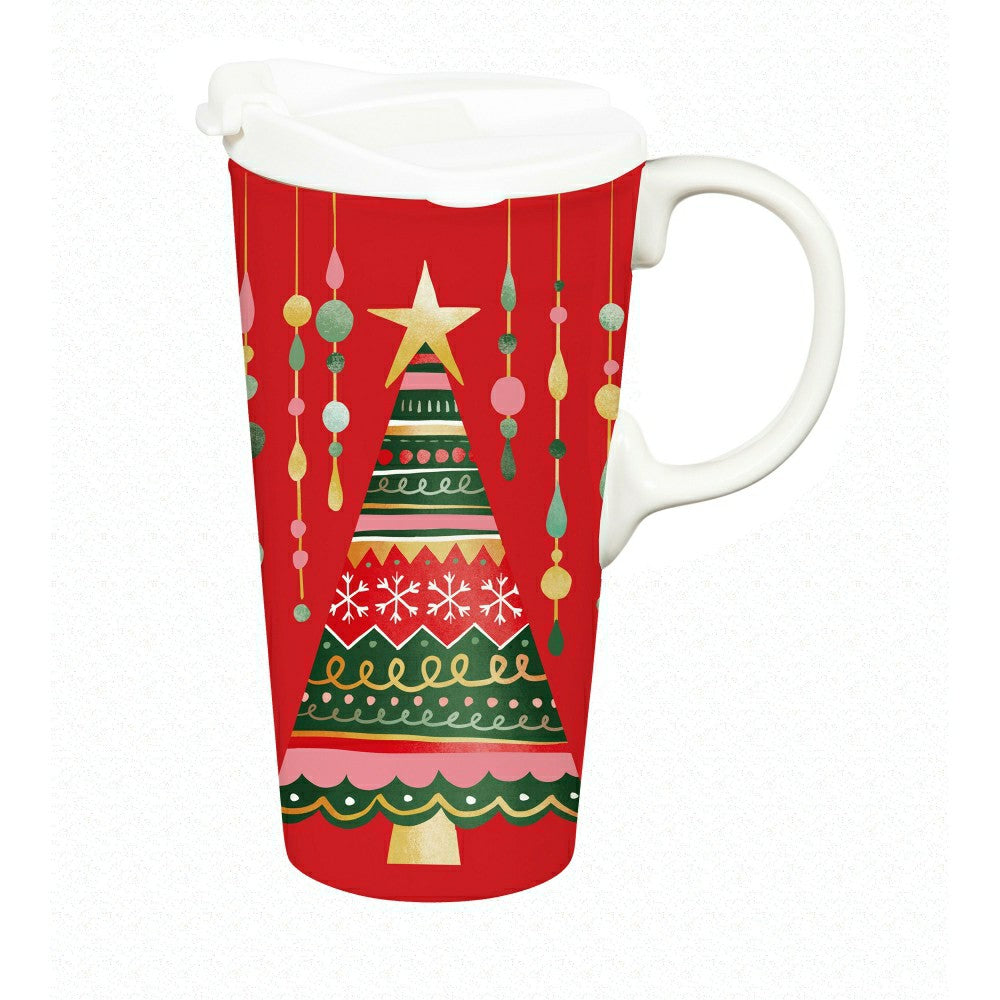 Twas The Night Travel Cup Ceramic Perfect Cup, Christmas Tree, 17oz, G | Plow & Hearth
