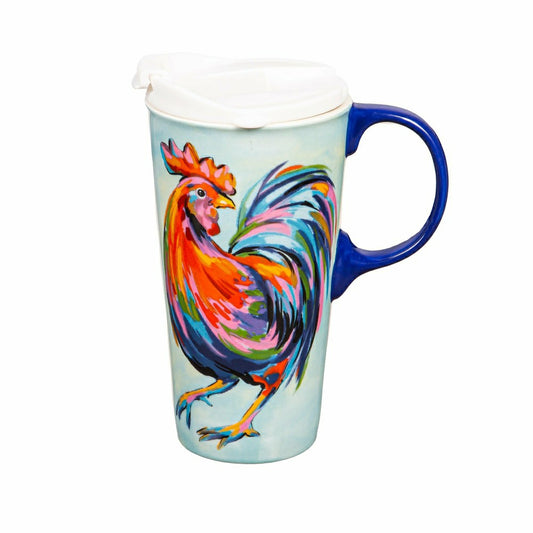 Hillside Pasture Travel Cup Ceramic Perfect Cup, Colorful Rooster, 17o | Plow & Hearth